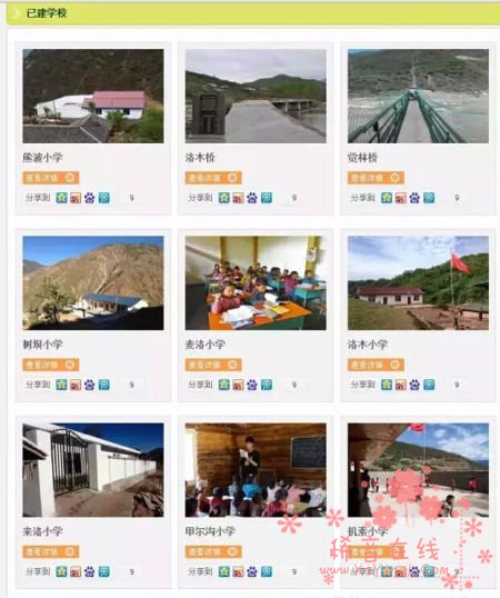 在其基金会官网的“已建学校”页面中已有27座学校及桥梁在列
